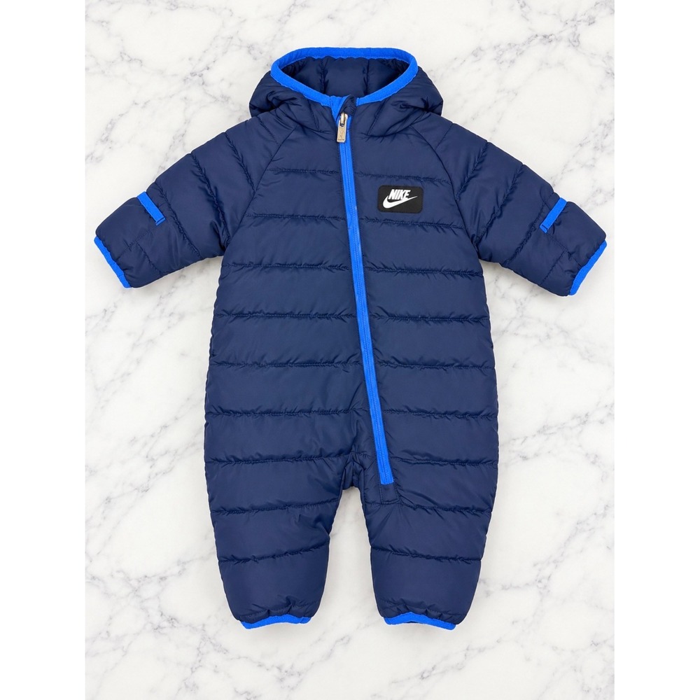 Nike Puffer Bunting Snowsuit Baby 0-3M Navy Blue Hooded Fleece Lined